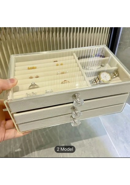 Şeffaf 3 Çekmeceli Takı Kutusu, Düzenleyici, Organizatör, 13X23X10 Cm, Turuncu fırsatları