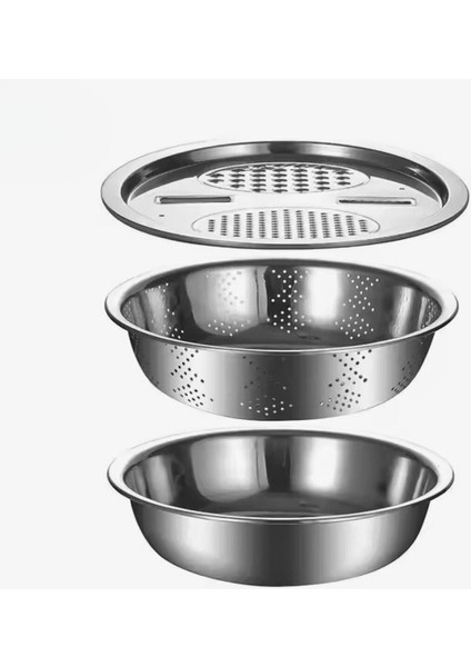 Çok Fonksiyonlu Paslanmaz Çelik Rende,süzgeç ve Yoğurma Kabı 3'lü Set 28CM fırsatları