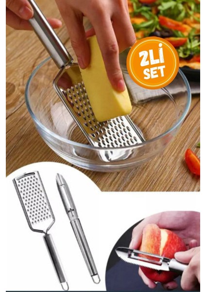 Paslanmaz Çelik Rende ve Soyacak Peynir Çikolata Zencefil Patates Limon Rende Sebze Soyucu Ikili Se