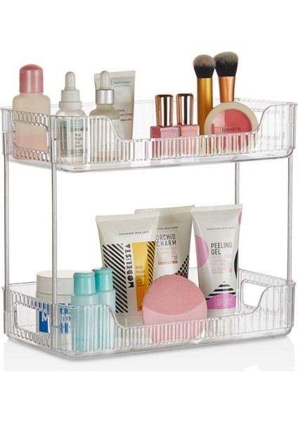 2 Katlı Kristal Çok Amaçlı Makyaj ve Takı Organizeri, Dekoratif Banyo Rafı