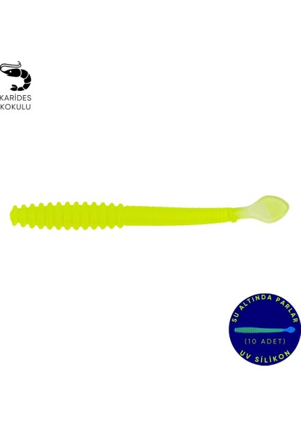 Silikon Sahte Kurt Yem - 2,2g 87MM - Fishack Wormix - Uv Boyalı - Fluo Green