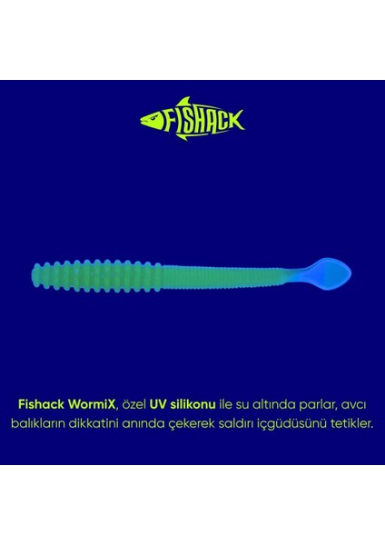 Silikon Sahte Kurt Yem - 2,2g 87MM - Fishack Wormix - Uv Boyalı - Fluo Green modelleri