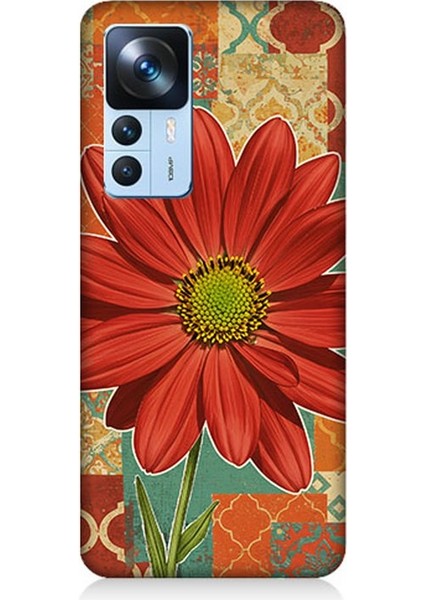 Xiaomi Mi 12T Pro Uyumlu Kiremit Desende Renkli Çiçek Desenli Silikon Kılıf