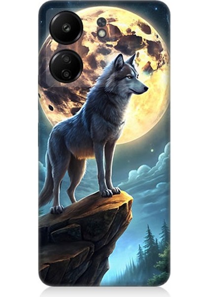 Xiaomi Redmi 13C Uyumlu Uçurum Başında Yalnız Kurt Desenli Silikon Kılıf