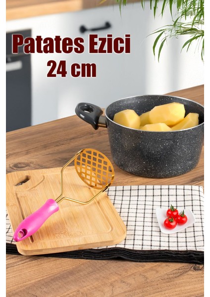 Patates Ezici Paslanmaz Metal Patates Ezici Püre Yapıcı Renkli Patates Ezeceği 24CM - Fuşya