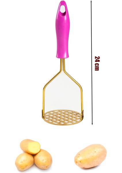Patates Ezici Paslanmaz Metal Patates Ezici Püre Yapıcı Renkli Patates Ezeceği 24CM - Fuşya modelleri