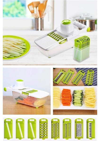 8 Çelik Bıçaklı Pratik Dilimleyici Rende Doğrama Kesme Seti 13 Parça Hazneli Sebze