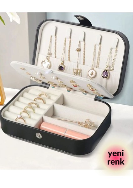 Dikdörtgen Takı Kutusu 3 Bölmeli, Siyah, Seyahat ve Günlük Kullanım Için Organizer