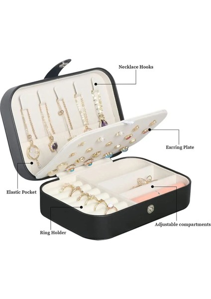 Dikdörtgen Takı Kutusu 3 Bölmeli, Siyah, Seyahat ve Günlük Kullanım Için Organizer fiyatları