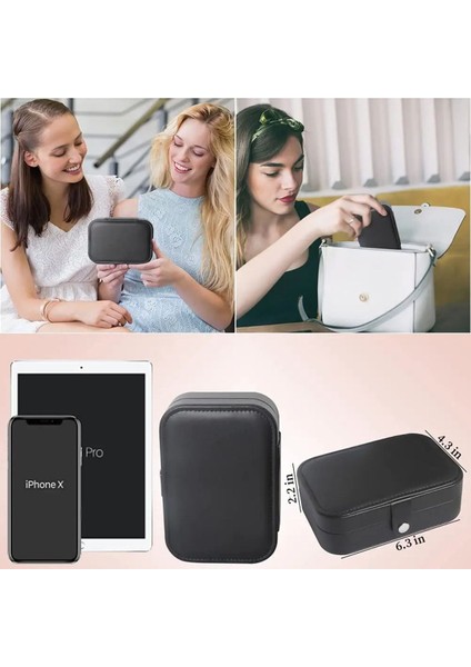 Dikdörtgen Takı Kutusu 3 Bölmeli, Siyah, Seyahat ve Günlük Kullanım Için Organizer