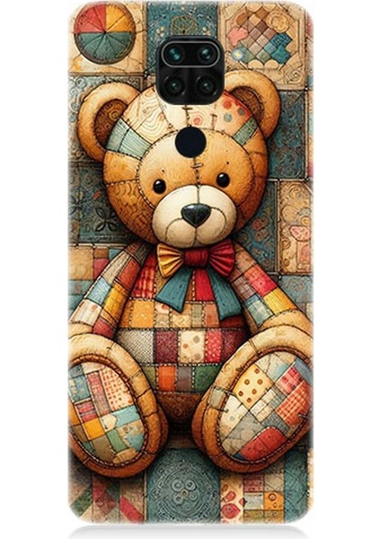 Xiaomi Redmi Note 9 Uyumlu Yamalı Kalpli Oyuncak Ayı Desenli Silikon Kılıf