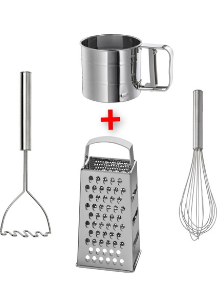 Rende + Un Eleği + Patates Ezici + Çırpıcı Ikea 4'lü Mutfak Gereçleri Seti Yemek Pişirme Gereçleri