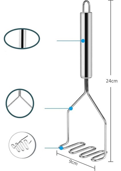 Profesyonel Lüks Patates Ezeceği Paslamnaz Çelik Patates Ezici Püre Yapıcı Aparat Dayanıklı Ezecek