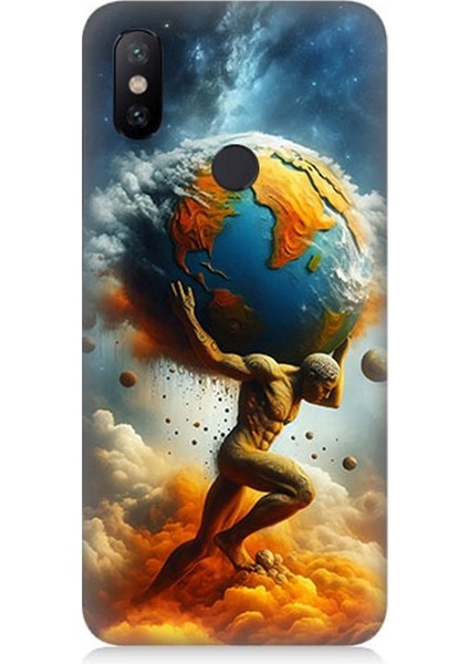 Xiaomi Mi A2 Lite Uyumlu Dünyayı Taşıyan Atlas Desenli Silikon Kılıf