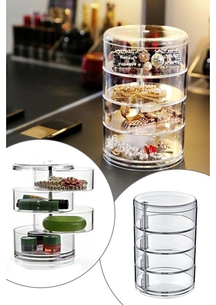Dönebilen 4 Katlı Takı ve Makyaj Organizeri, Şık ve Kullanışlı Tasarım
