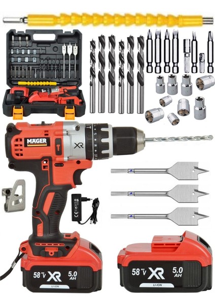 Iki Akülü Çantalı LED Göstergeli Çok Fonksiyonlu Vidalama Matkap