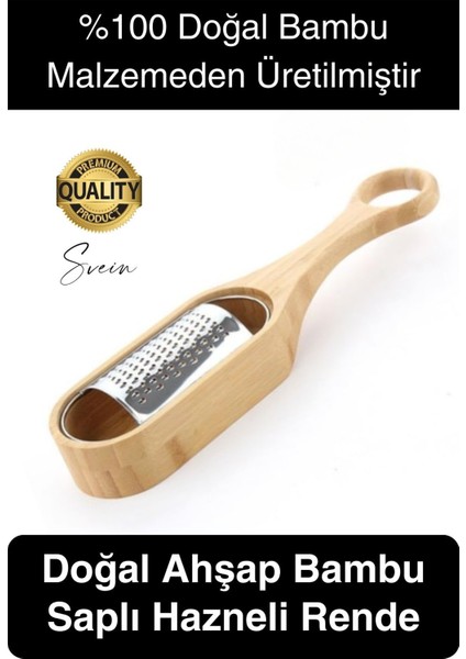 Doğal Ahşap Bambu Saplı Hazneli Rende Peynir Limon Zencefil Sarımsak El Rendesi Asma Sap