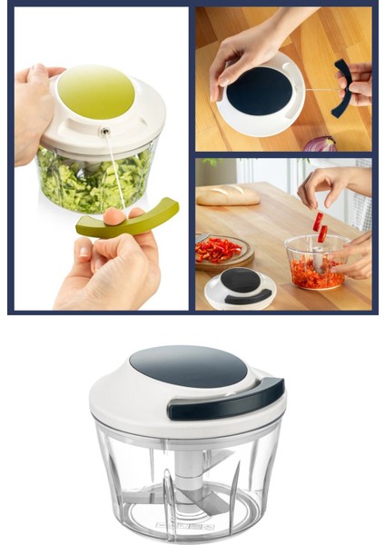 Ipli El Rondosu, Paslanmaz Çelik Bıçaklı El Robotu Sebze Meyve Kuruyemiş Doğrayıcı 700 ml Mavi