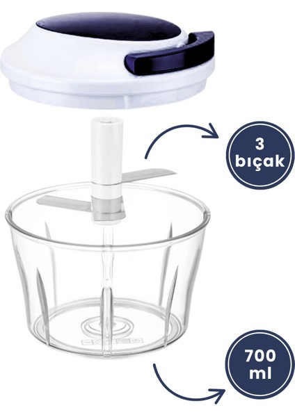 Ipli El Rondosu, Paslanmaz Çelik Bıçaklı El Robotu Sebze Meyve Kuruyemiş Doğrayıcı 700 ml Mavi fiyatları