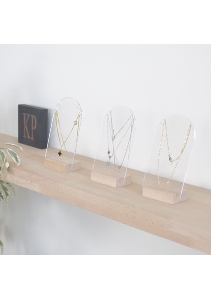 Beyaz Pleksi Oval Takı Askısı 3'lü Set, Akrilik ve Ahşap Stantli Organizer fırsatları