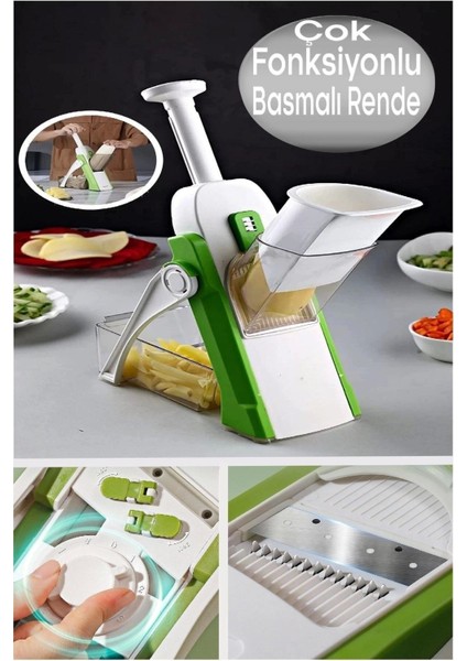 Multifonksiyonlu Yaylı Basmalı Sebze Patates Doğrayıcı Dilimleyici Hazneli Rende