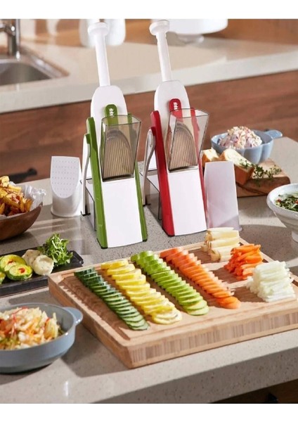 Multifonksiyonlu Yaylı Basmalı Sebze Patates Doğrayıcı Dilimleyici Hazneli Rende