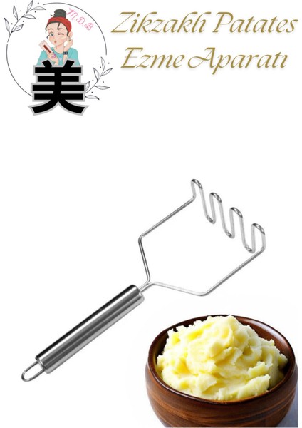 Lüks Paslanmaz Metal Patates Ezici Püre Yapıcı Zikzag Tasarımlı Patatesi Ezici Aparatı
