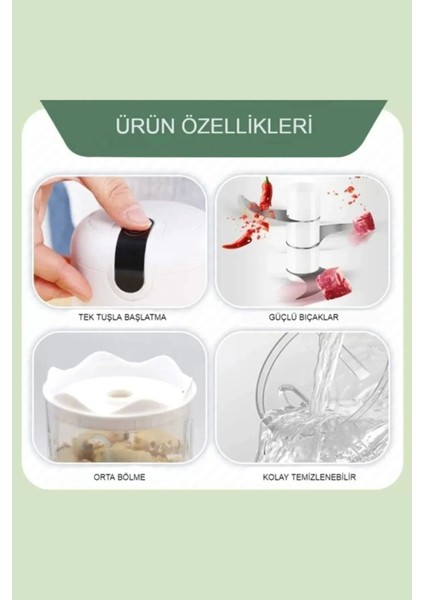 2'li Şarjlı Mini El Rondosu Çelik 3 Bıçaklı 250 ml Mutfak Robotu Hazneli Sebze Et Doğrayıc Rende fiyatları