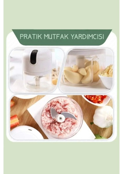 2'li Şarjlı Mini El Rondosu Çelik 3 Bıçaklı 250 ml Mutfak Robotu Hazneli Sebze Et Doğrayıc Rende fırsatları