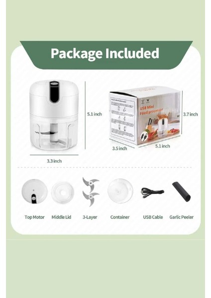2'li Şarjlı Mini El Rondosu Çelik 3 Bıçaklı 250 ml Mutfak Robotu Hazneli Sebze Et Doğrayıc Rende indirimleri