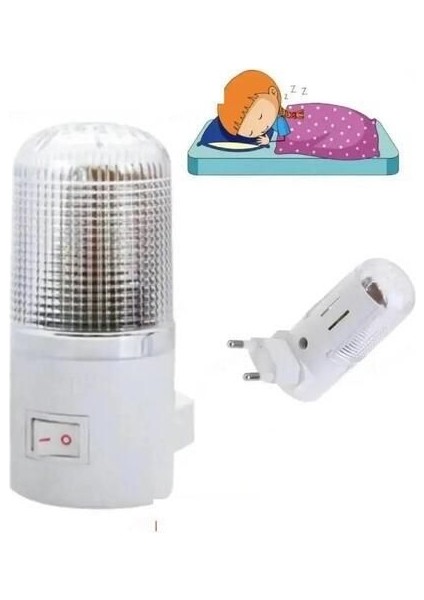 4 LED Beyaz Gece Lambası Anahtarlı Çocuk Odası Işığı Siyah