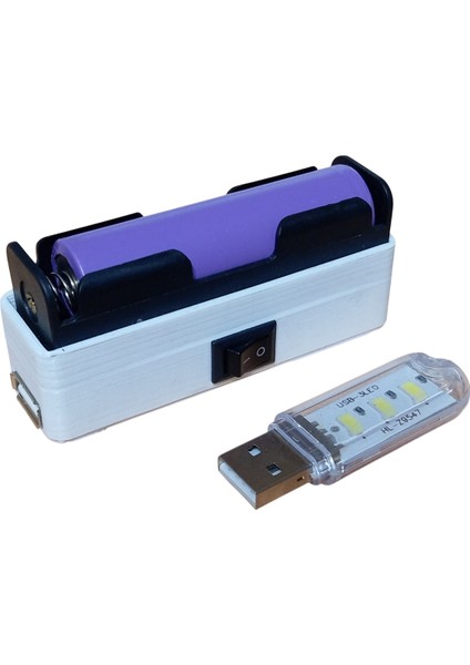 Mini Powerbank Tek Hücreli 18650 Li-Ion 3.7V Pil Type-C ile Şarj ve Mini USB LED Lamba
