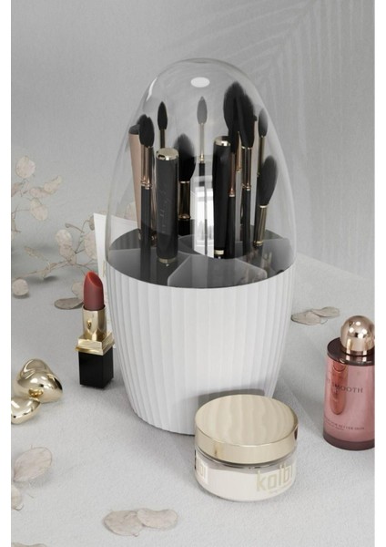 Beyaz 7 Bölmeli Kapaklı Makyaj ve Fırça Organizeri