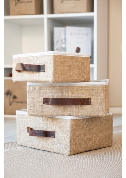 Bej Jüt Çok Amaçlı Dolap Içi Organizer 30X23X13 cm