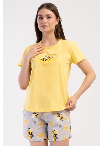 Pamuklu Kadın Kısa Kol Şortlu Pijama Takım , 409067