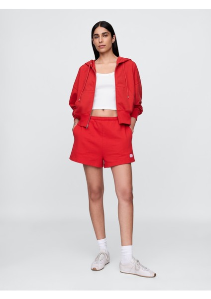 Kadın Kırmızı Heavyweight Havlu Kumaş Şort