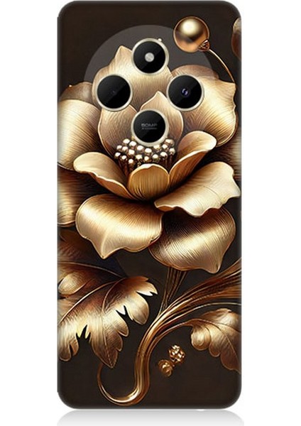 Xiaomi Redmi 14C Uyumlu Altın Işıklı Zarif Çiçek Desenli Silikon Kılıf