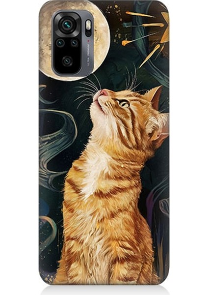 Xiaomi Redmi Note 10 Uyumlu Aya Bakan Meraklı Kedi Desenli Silikon Kılıf