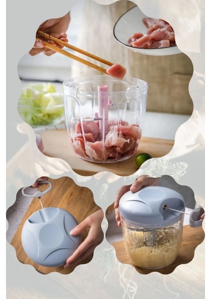 Ipli El Rondosu 5 Bıçaklı Sebze Et Doğrayıcı Pratik Kullanışlı Rende Pembe