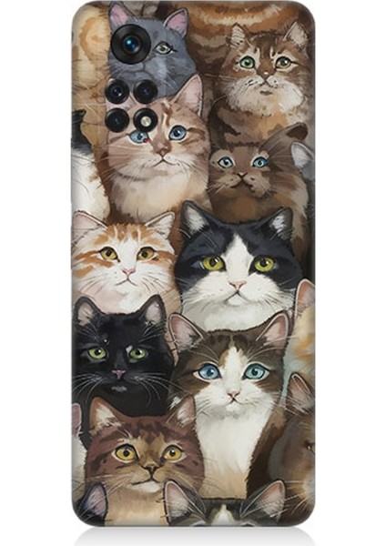 Xiaomi Redmi Note 11 Uyumlu Kedi Kalabalığında Kaos Desenli Silikon Kılıf
