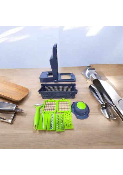 Rendeleme 13 Parça Hazneli Sebze Doğrayıcı Dilimleyici Kesici Çok Fonksiyonlu Rende Seti