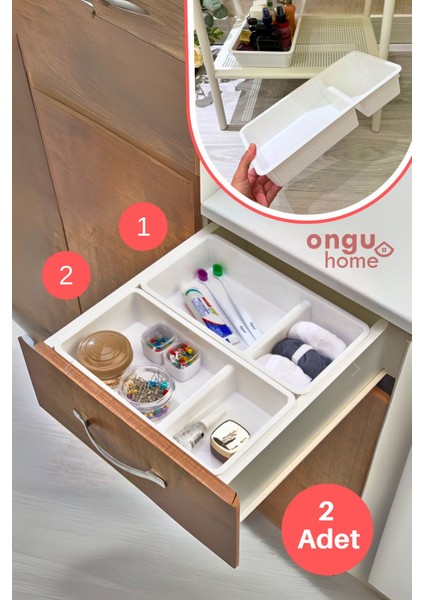 Beyaz Çekmece Bölmeli Organizer - 2'li Set, Makyaj ve Eşyalar Için Düzenleyici