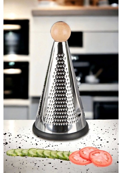 Orta Boy Çelik Başlı Peynir Sebze Doğrayıcı El Rendesi Konik Bambu Topuz Başlı Mutfak Rendesi