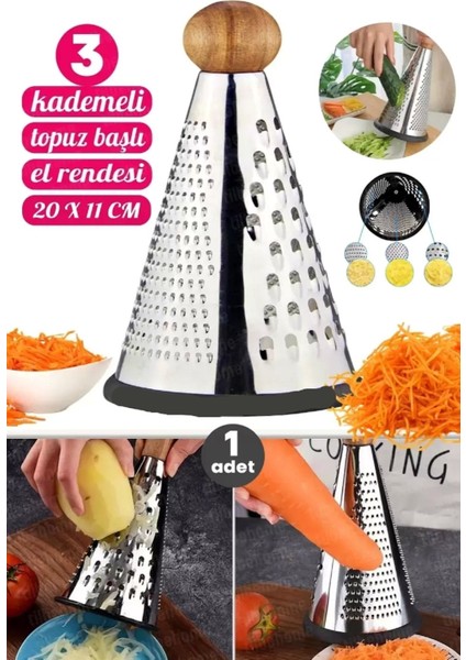 Orta Boy Çelik Başlı Peynir Sebze Doğrayıcı El Rendesi Konik Bambu Topuz Başlı Mutfak Rendesi fiyatları