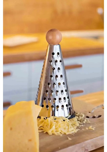 Orta Boy Çelik Başlı Peynir Sebze Doğrayıcı El Rendesi Konik Bambu Topuz Başlı Mutfak Rendesi fırsatları