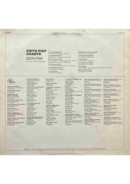 Edith Piaf Chante Lp Plak