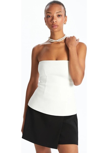 Lcw Vision Straplez Yaka Peplum Bluz (S5)