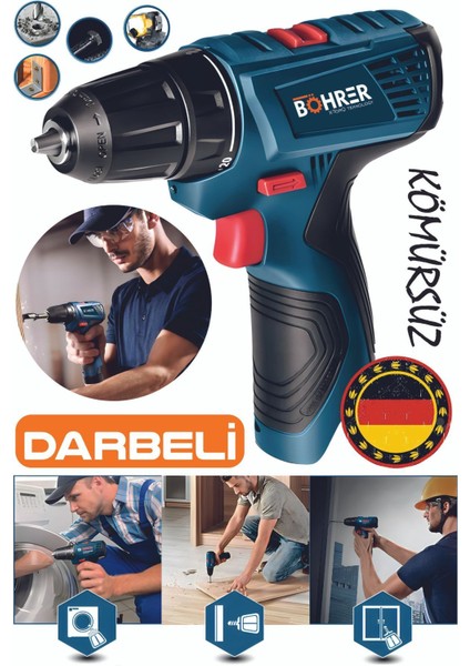 Çift Aküllü Darbeli Profesyonel Çok Amaçlı Akülü Matkap