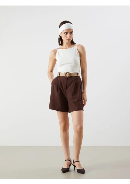 Lcw Vision Beli Kemerli Keten Karışımlı Kadın Şort (S5)