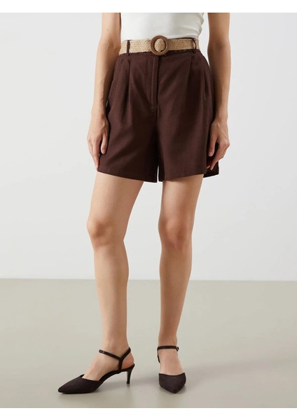 Lcw Vision Beli Kemerli Keten Karışımlı Kadın Şort (S5) fiyatları